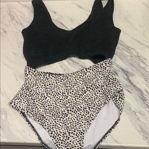 Black and White One Piece with Cut-Out Design